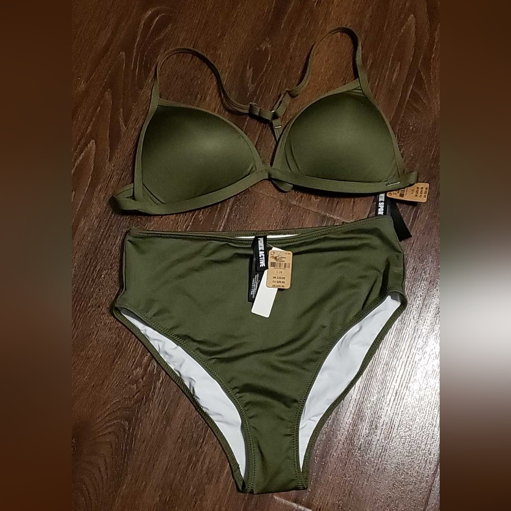 PINK VS Olive Green Bikini set Large